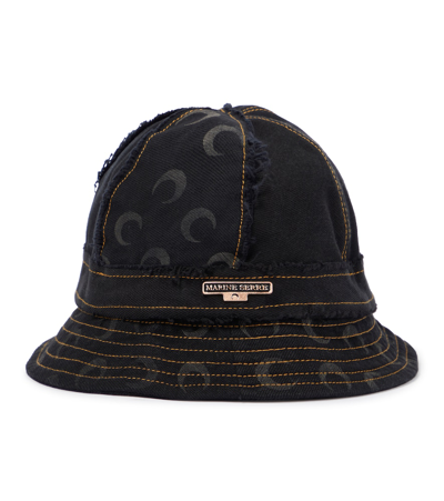 Marine Serre Moon Denim Bucket Hat Regenerated In Black