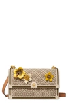 Tory Burch T Monogram Braided Floral Shoulder Bag In Hazelnut
