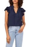1.state Flutter Sleeve Split Neck Top In Navy Blue