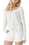 Lucky Brand Ribbed Lace-up Long-sleeve Top In White