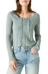 Lucky Brand Ribbed Lace-up Long-sleeve Top In Green