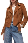 Allsaints Morgan Convertible Suede Biker Jacket In Deep Tan Brown