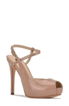 Nine West Hanken Peep Toe Sandal In Light Natural Patent