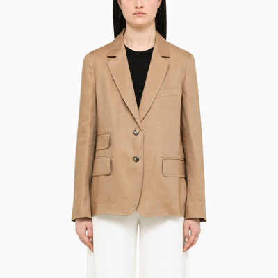 Max Mara Caramel Linen Single-breasted Blazer In Brown