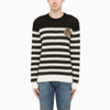 Balmain Striped Knit Wool Blend Sweater W/ Badge In Multicolor