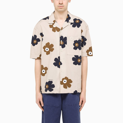 President's Floral-print Short Sleeves Shirt In Beige