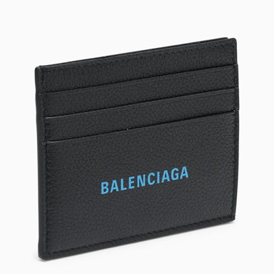 Balenciaga Light Blue Logo-print Card Holder In Black