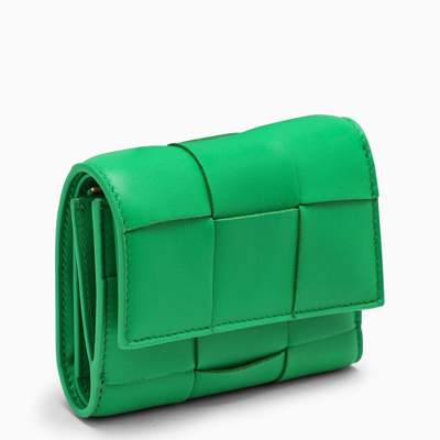 Bottega Veneta Grass Green Cassette Tri-fold Wallet