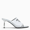 PRADA SILVER LEATHER AND PVC SANDALS WITH LOGO TRIANGLE