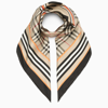 BURBERRY CHECKED SILK SCARF WITH LOGO PRINT