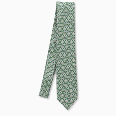 Ferragamo Green Silk Tie With Gancini Print