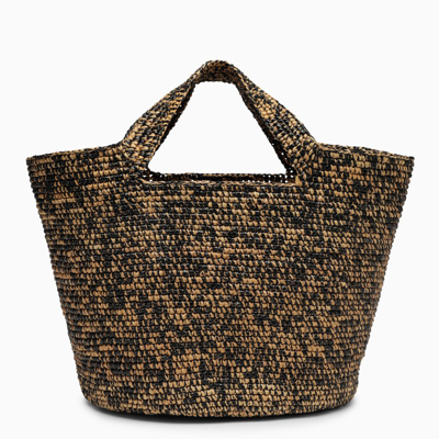 Sensistudio Beige/black Raffia Medium Handbag