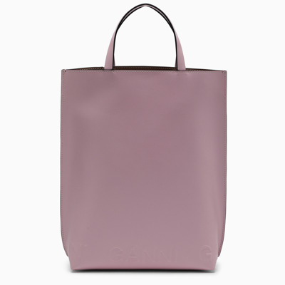 Ganni Pink Leather Tote Bag With Logo Lettering