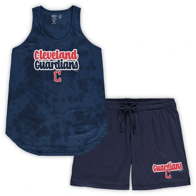 Concepts Sport Women's  Navy Cleveland Guardians Plus Size Cloud Tank Top And Shorts Sleep Set