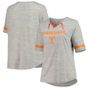 Profile Heathered Gray Tennessee Volunteers Plus Size Lace-up V-neck T-shirt In Heather Gray