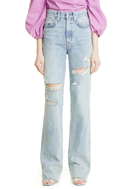 Veronica Beard Dylan Straight-leg Jean Distressed In Pebble Stone