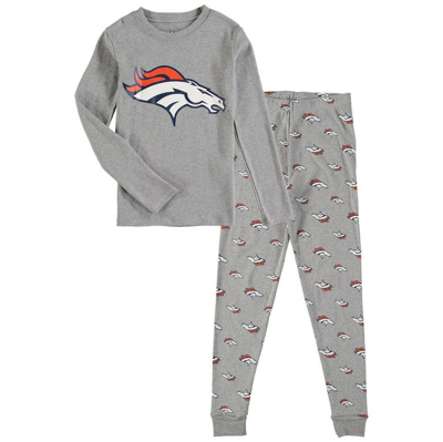 Outerstuff Kids' Big Boys Heathered Grey Denver Broncos Long Sleeve T-shirt And Trousers Sleep Set