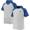 PROFILE HEATHERED GRAY/ROYAL BUFFALO BILLS BIG & TALL RAGLAN SHORT SLEEVE PULLOVER HOODIE