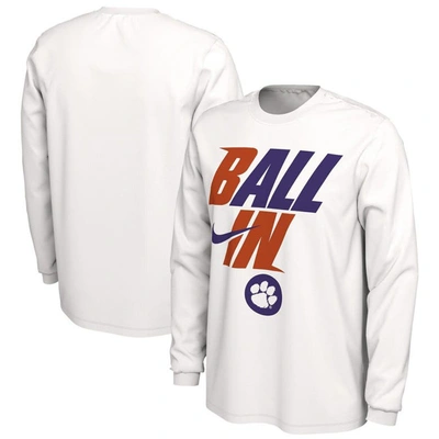 Nike Men's  White Clemson Tigers Ball In Bench Long Sleeve T-shirt