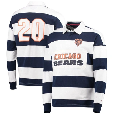 TOMMY HILFIGER TOMMY HILFIGER NAVY/WHITE CHICAGO BEARS VARSITY STRIPE RUGBY LONG SLEEVE POLO