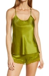 Etam Pearly Silk Pajama Camisole In Green