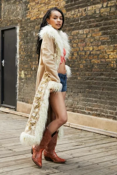 Urban Outfitters Coat Fur Faux Urban Outfitters Uo Embroidered Y2k