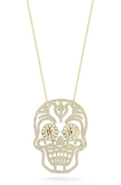 Sphera Milano Sterling Silver & Cz Sugar Skull Pendant Necklace In Yellow Gold