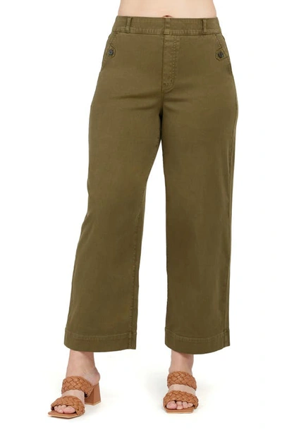 Spanx Cropped Wide-leg Mid-rise Stretch Cotton-blend Trousers In Darkened Olive