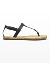 Saint Laurent Logo Plaque Black Cassandra Flat Sandals In Leather Black