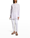 Eileen Fisher Mandarin-collar Boxy Linen Shirt In Wisteria