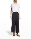 Eileen Fisher Silk Georgette Crepe Ankle Straight Leg Pants In Nocturne