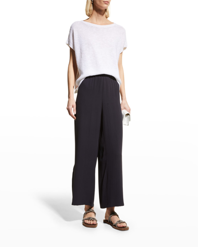 Eileen Fisher Silk Georgette Crepe Ankle Straight Leg Trousers In Nocturne