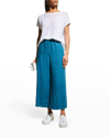Eileen Fisher Cropped Organic Linen Delave Wide-leg Pants In Blue