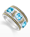 Lagos Caviar Color Blue Topaz Triple 6mm Cushion-set Ring In Ss 18k