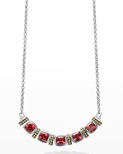 Lagos 18k Yellow Gold & Sterling Silver Rittenhouse Rhodolite Garnet Multi Stone Statement Necklace, 16-18 In Red/silver