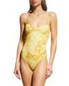 Tory Burch Printed Underwire One-piece Swimsuit In Yellow Blossom