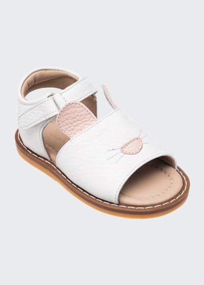 Elephantito Kids' Girl's Bunny Leather Flat Sandals, Baby In White
