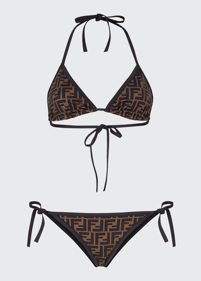 Fendi Reversible Logo Two-piece Bikini Set In Black