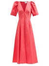 Three Graces London Jodie Puff-sleeve Cotton Midi Dress In Fuschia