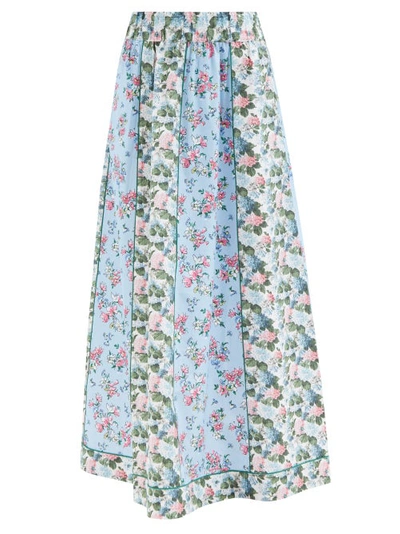 Loretta Caponi Serena Pleated Floral-print Cotton-poplin Maxi Skirt