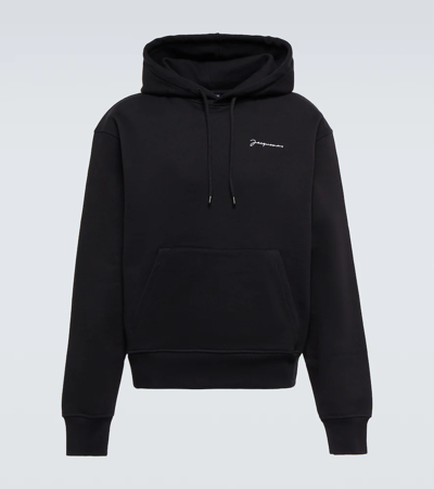 Jacquemus Logo-embroidered Organic-cotton Hoodie In Black