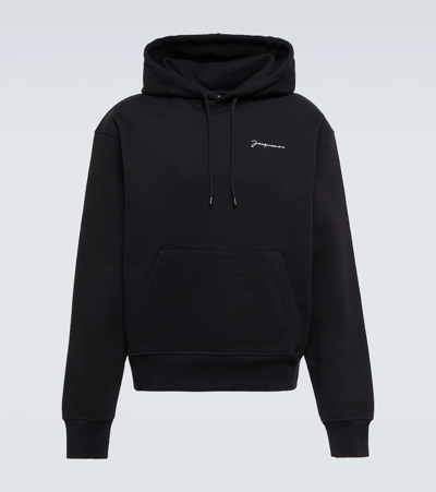 Jacquemus Logo Embroidered Drawstring Hoodie In Black