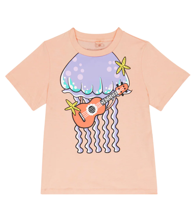 Stella Mccartney Kids' Jellyfish Print Organic Cotton T-shirt In Pink