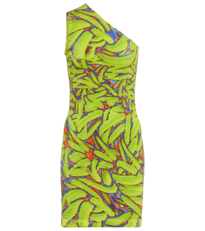 Bottega Veneta Abstract-print One-shoulder Stretch-knit Mini Dress In Green