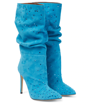 Paris Texas Holly Slouchy Studded 105mm Stiletto Boot In Blue