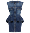 Givenchy Square-neck Peplum Denim Mini Dress In Medium Blue