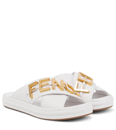 Fendi Logo Letter Crisscross Slide Sandals In White