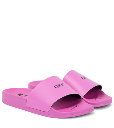 Off-white Printed Logo Pool Slides In Fuschia