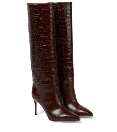 Paris Texas Croc-effect Leather Knee-high Boots In Brown