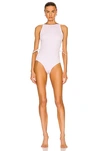 Bottega Veneta Backless Intrecciato-pattern Woven Swimsuit In Mirth Washed